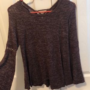 Purple Blouse with flared long sleeves